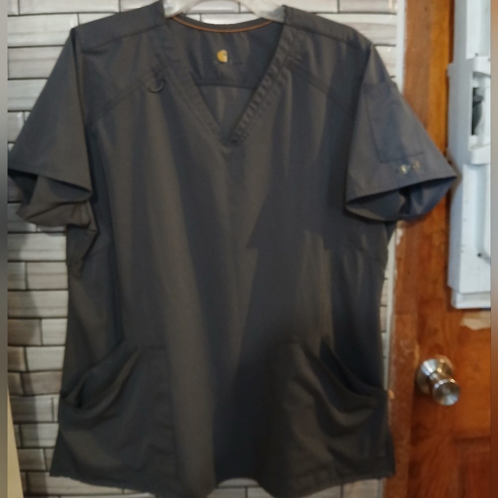 Gray V-Neck Scrub Top